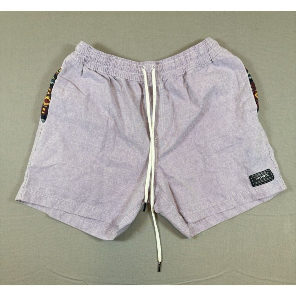 Men's Wowie Light Purple Aztec Pattern Trim Drawstring Shorts Size Medium